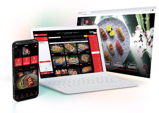 נייד טאבלט ומסך מחשב עם מערכת הזמנות של סוהו