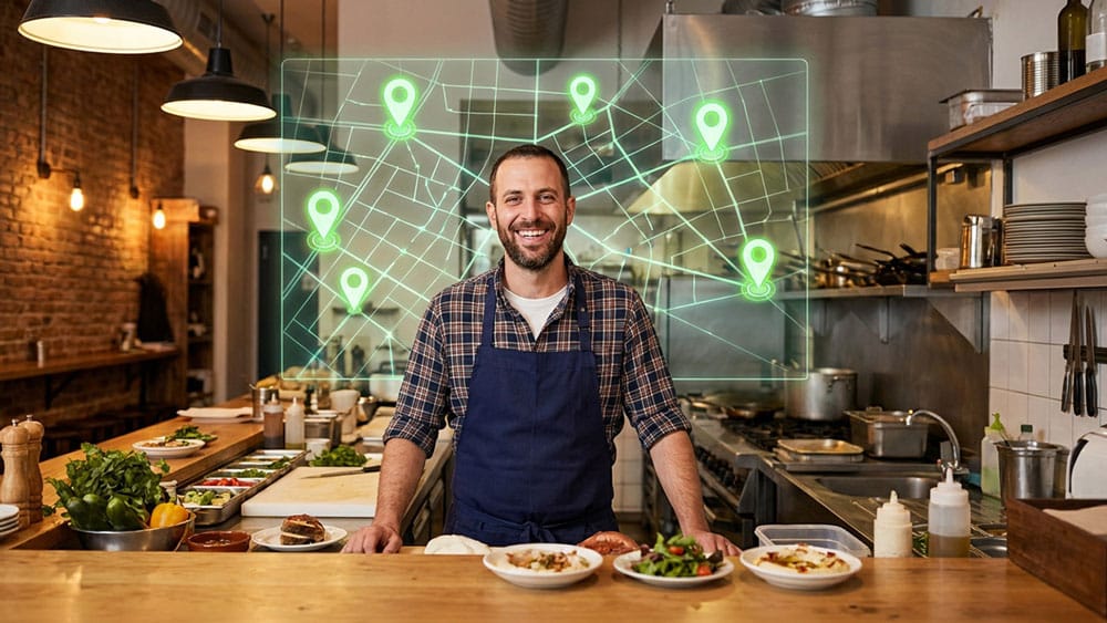 עובד רשת מזון עם מערכת הזמנות משלוחים